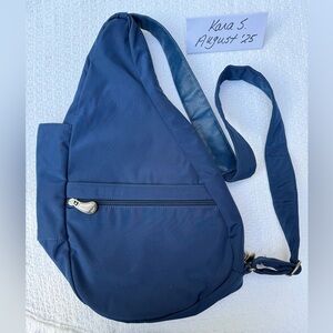 Small AmeriBag 17” Microfiber Crossbody Sling Healthy Back Bag in Navy - EUC!